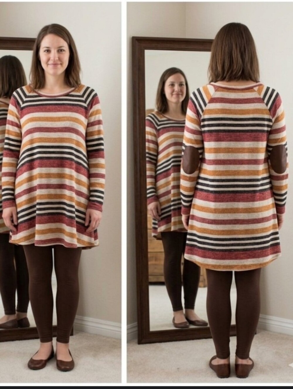 Striped Knit Tunic Top L Tent/flare Eloges Earthy Colors